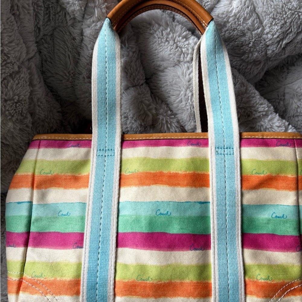Y2K Coach Hampton Watercolour Striped Canvas Bag - Picture 9 of 12